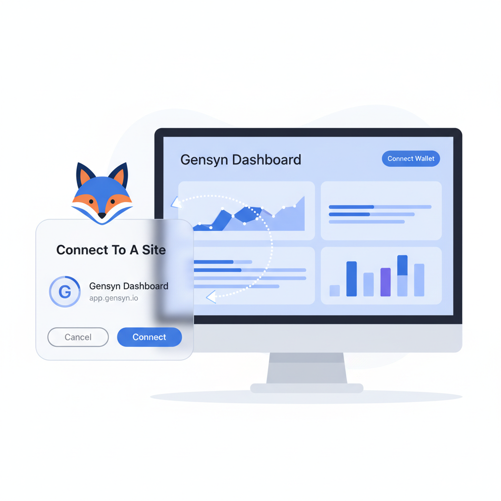 MetaMask wallet connecting to Gensyn dashboard, popup interface, clean digital wallet UI
