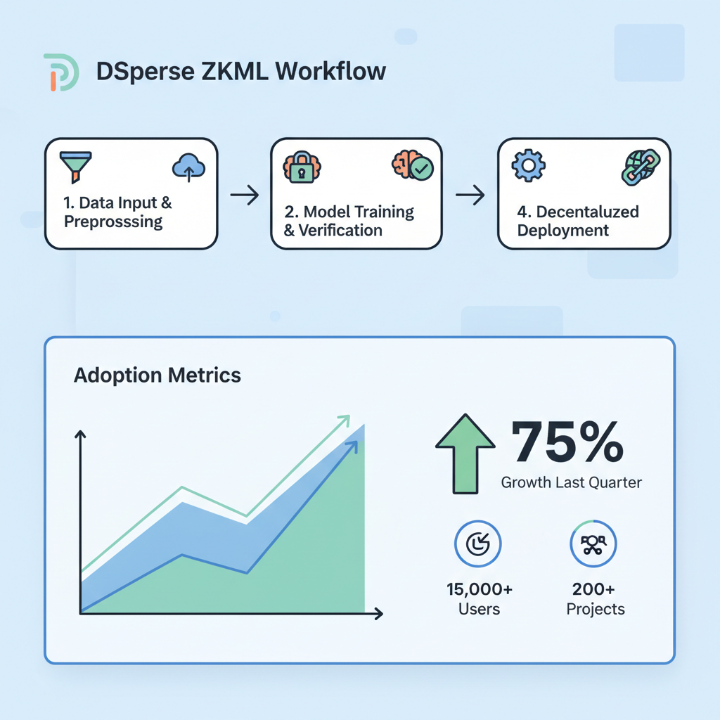 user-friendly dashboard showing DSperse ZKML workflow with adoption metrics rising